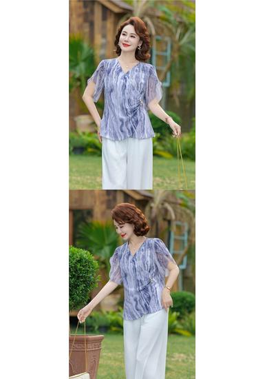 Chiffon Short-Sleeved Blouse – Mother's Summer Style for Middle-Aged Women
