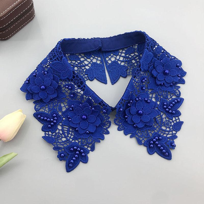 Flower Lace Fake Collar Tie Beading Detachable Collar Shirt False Collar Woman Blouse Top Dickey Detachable Lapel Necklace