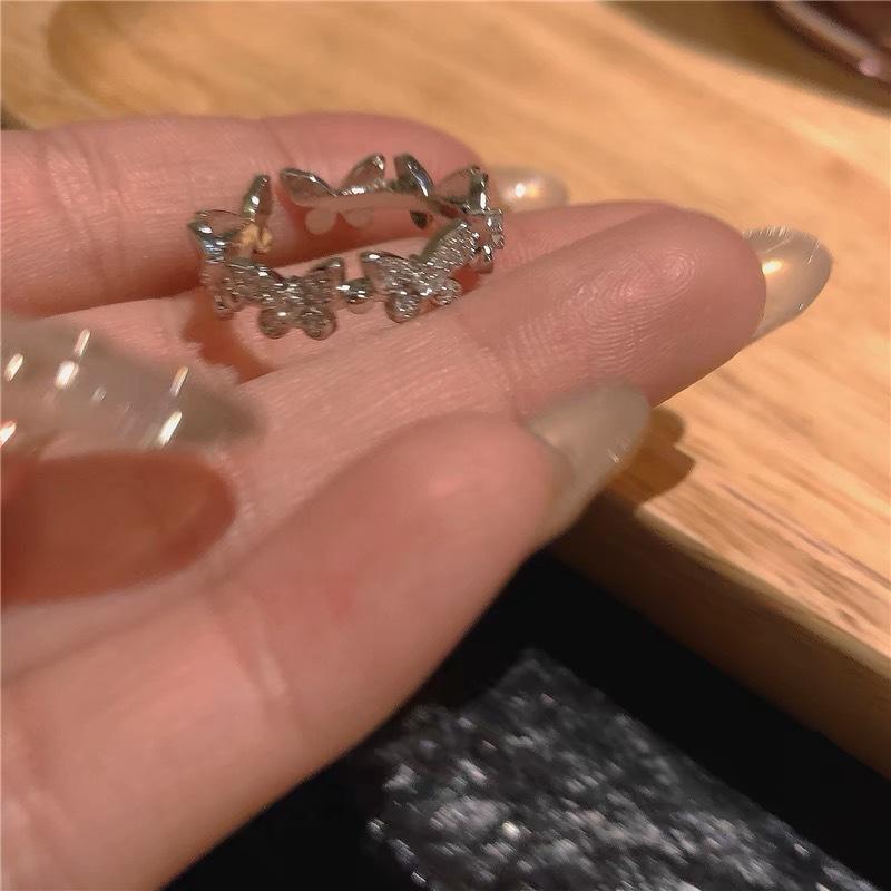 Elegant Adjustable Zirconia Butterfly Ring for Women - Fashionable Summer Open Index Finger Jewelry.