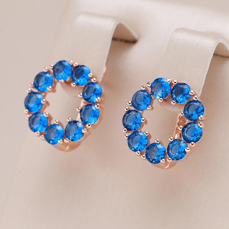 Blue Natural Zircon English Earrings For Women Trendy  Rose Gold Color Simple Round Shape Romantic Daily Jewelry