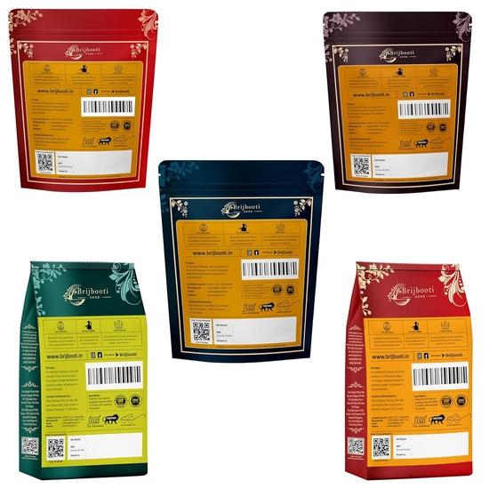BrijBooti Reetha Amla Shikakai Bhringraj Ibisco (Forma grezza) per Capelli 500 g (100g Ciascuno), naturale (BMPL-1105)