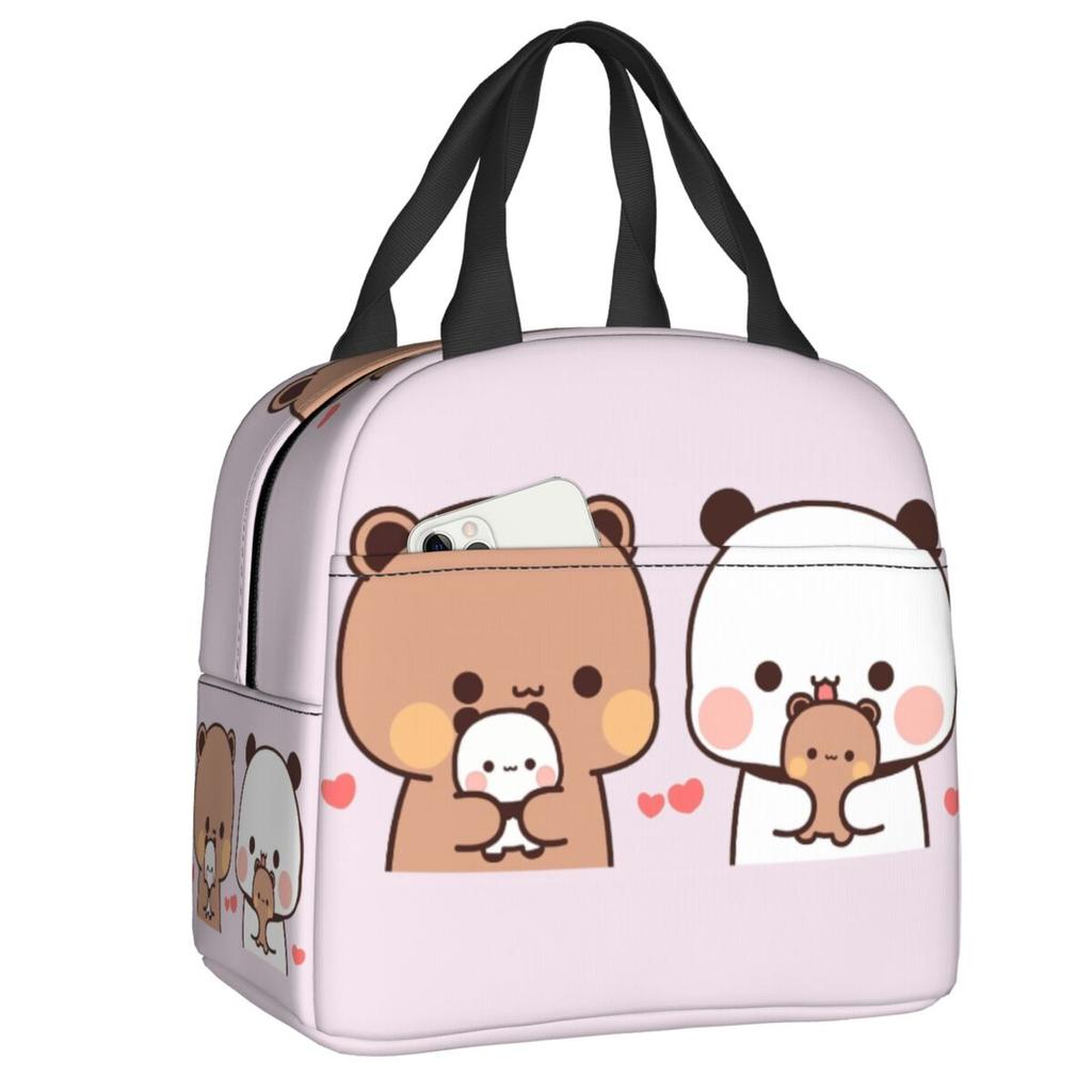 Custom Peach And Goma Mochi Cat Cuddling Thermal Insulated Lunch Bags Women Resuable Lunch Tote for School Storage Food Box