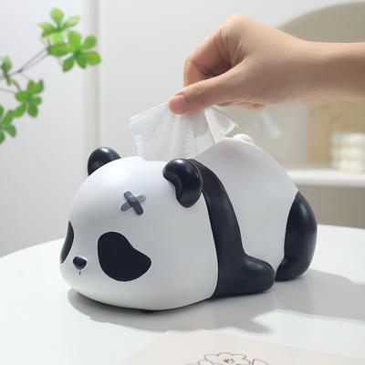 Cartoon Panda Tissue Box Holder Resin Animal Ornament Panda Decoration Statue Facial Paper Organizer Dispenser Tissue Case