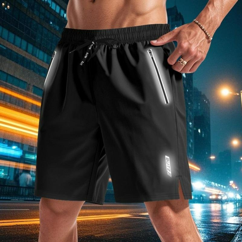 Men's Micro-elastic Night Running Luminous Functional Quick-drying Beach Sports Casual Shorts Five-point Pants Men