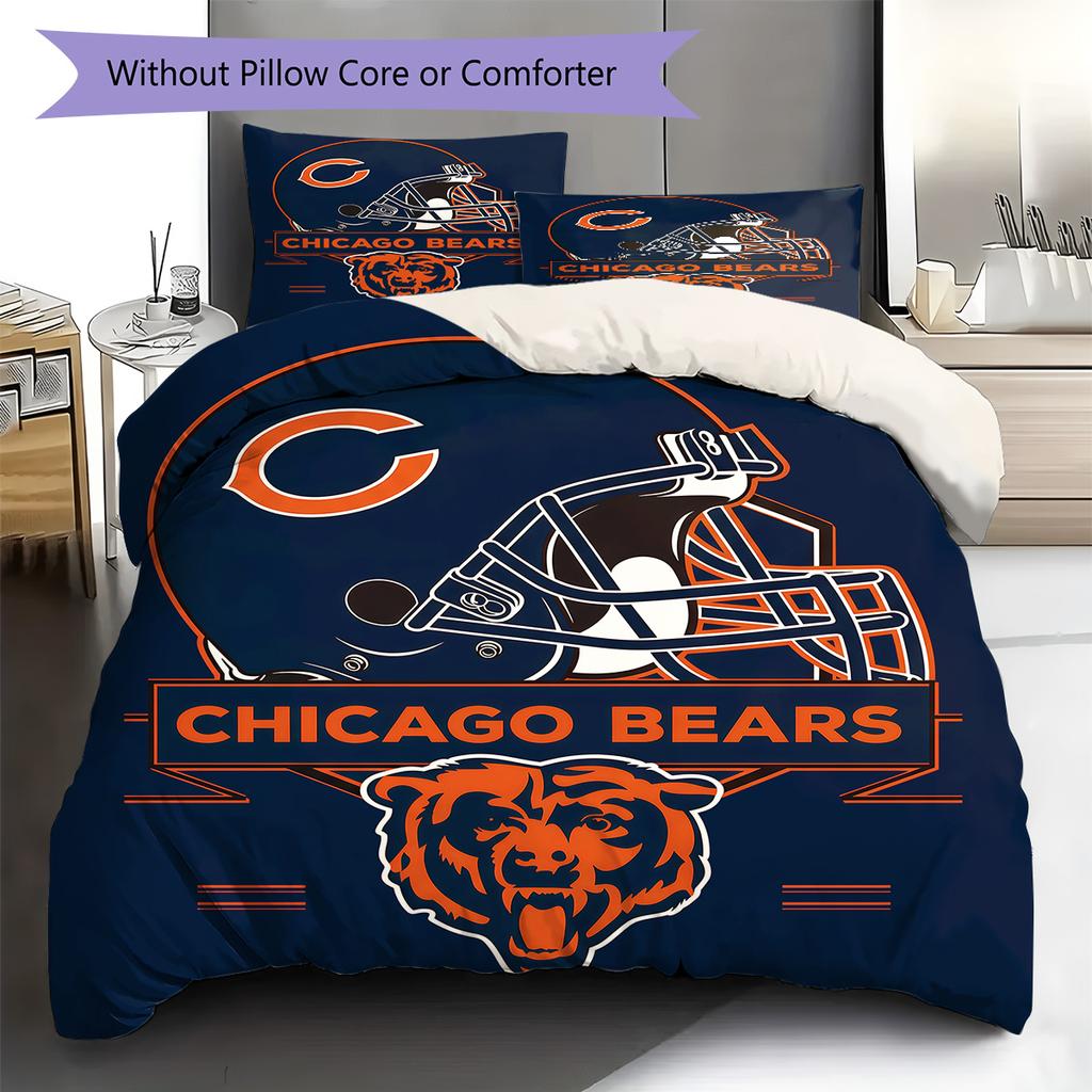 Set Biancheria da Letto con Fantasia Chicago Bears Copripiumino Federa Decorazione per la Casa Regalo (1 * copripiumino + 2 * federa, senza nucleo)