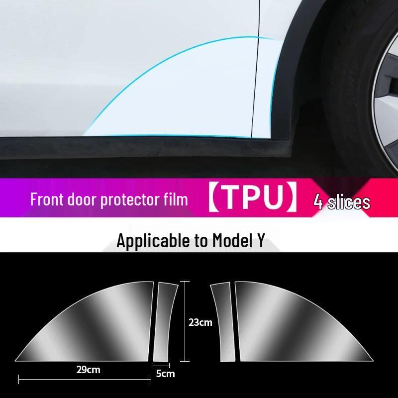 Tesla Model Y/3 Rear Door Refresh Triangle Splash Guard - TPU Transparent Bright Black Film