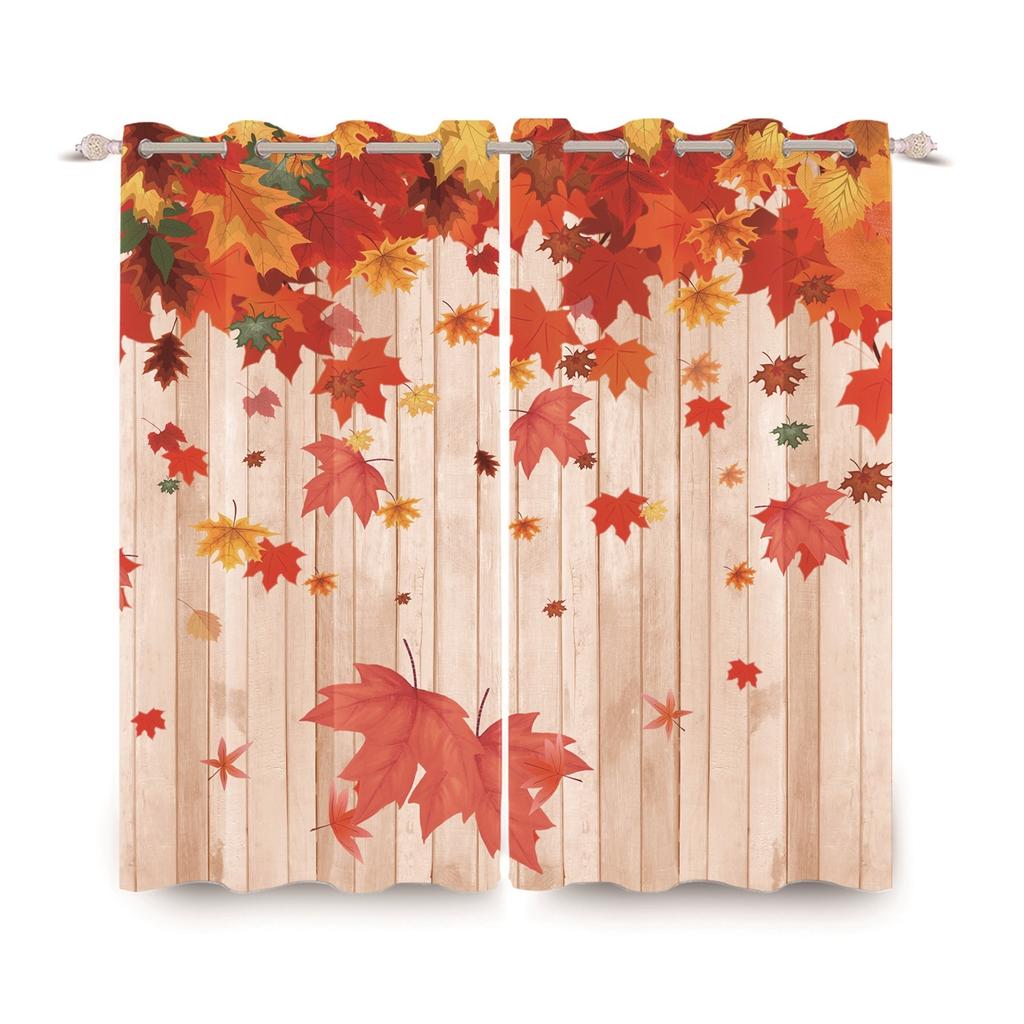 Autumn Wood Maple Leaf Blackout Curtains Fall Foliage Pattern Window Curtain for Bedroom Thermal Insulated Room Darkening Drapes