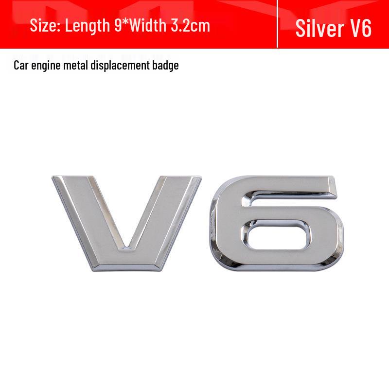 3D Metal V6 V8 Car Emblem for Modification - Large Displacement Rear Label Sticker