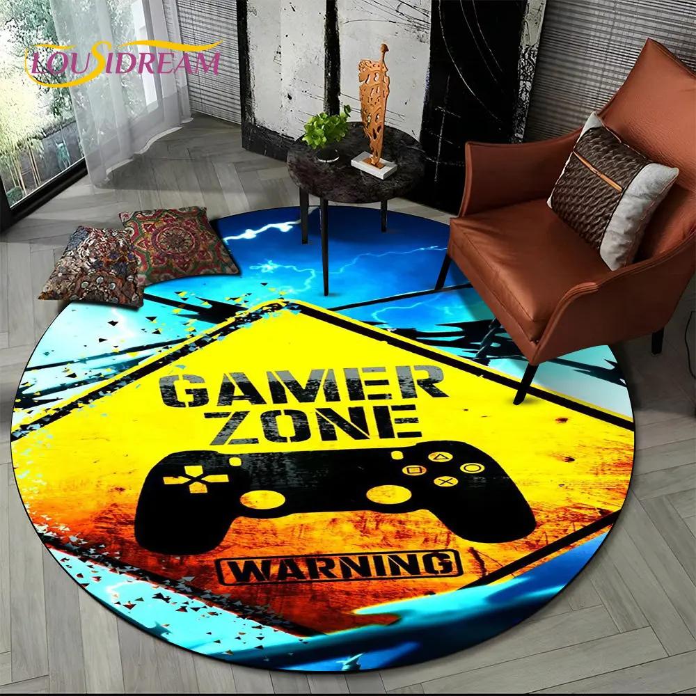 Cartoon Gamer Game Controller Round Area Rug,Circle Carpet Rug for Living Room Children's Bedroom Sofa Decor,Non slip Floor Mat