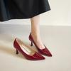 Nude high heels women's autumn patent leather waterproof table sexy temperament commuting single shoes dress pointed