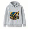 Kids Excavator Print Hoodie Sweatshirt, Cartoon Construction Vehicle Pullover for Boys Girls, Casual Long Sleeve Tops for Daily Wear
