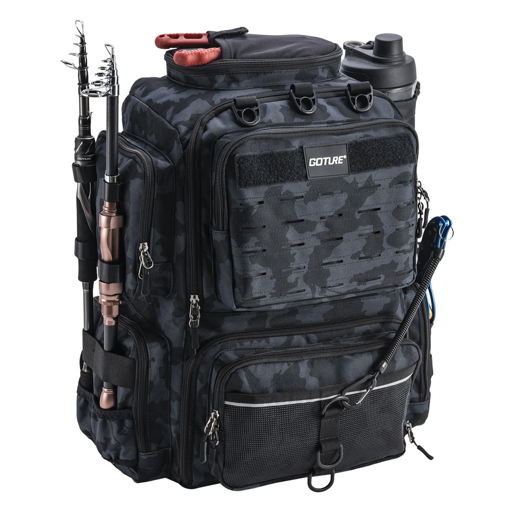 Goture Water-Resistant Fishing Backpack Lightweight Large Hiking Hunting Bag with Rod Holder Adjustable Tackle Storage Pack