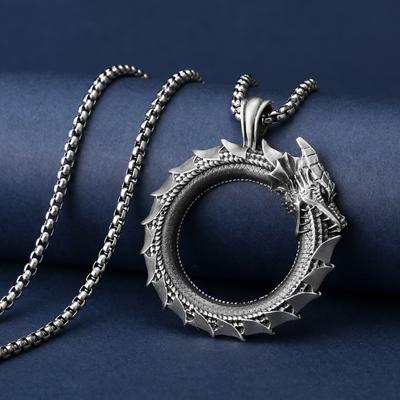 Tailed Snake Pendant Necklace Men's Metal Dragon Pendant Hip Hop Necklace Personalized Ins Punk Jewelry