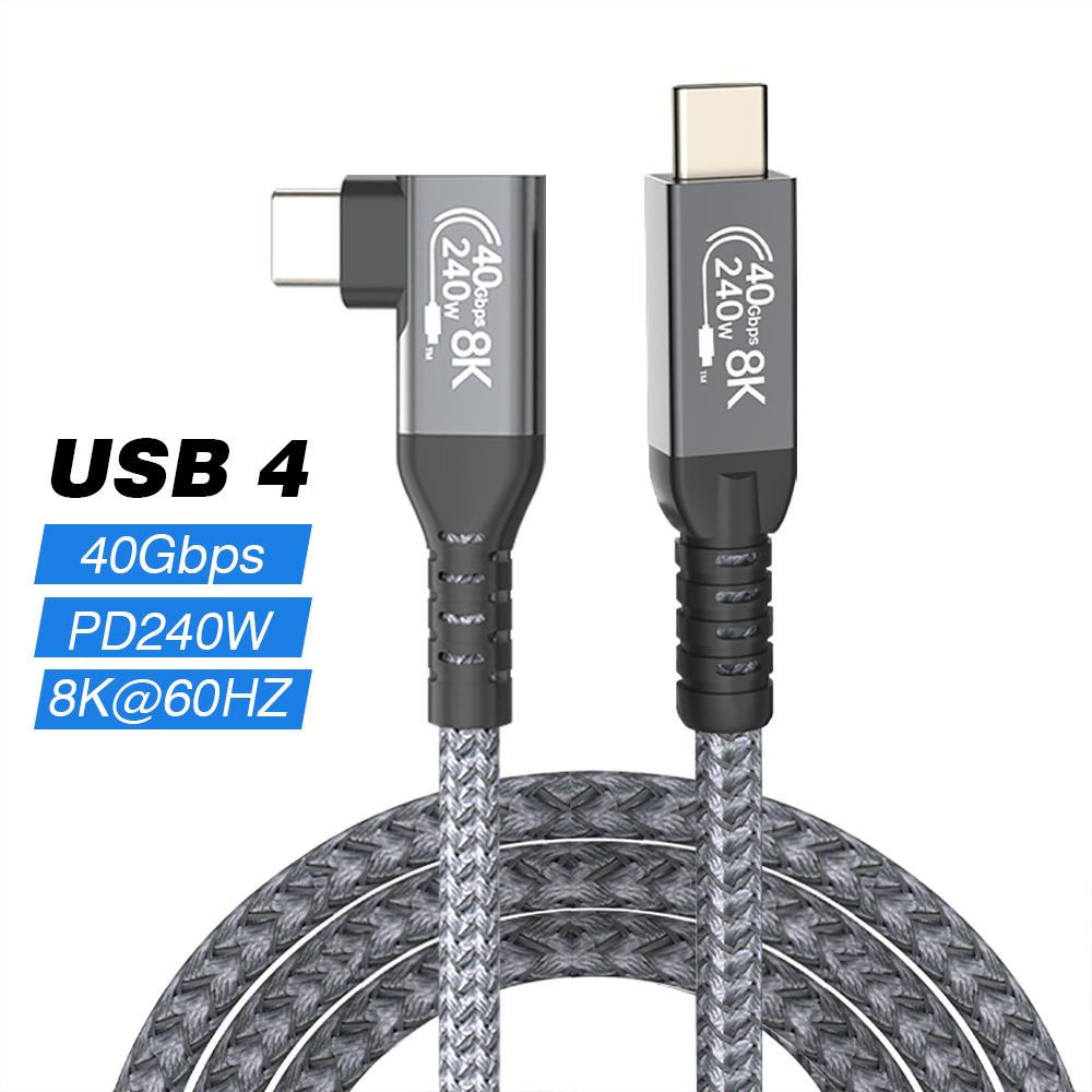 Thunderbolt USB 4 90 Degree Angle Cable 40Gbps USB4 Elbow Type C Thunderbolt3 4 Data Transfer Cable USB C PD240W Fast Charging