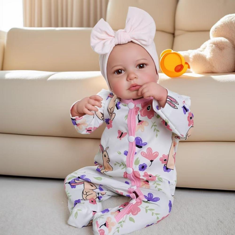 18 Inch Lifelike Reborn Baby Dolls LouLou Awake Hand Painted Hair Newborn Dolls for Boy Girl Real Looking Full Vinyl Cloth Body Optional Rebirth Dolls