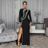 CY901118 European and American Fashion Turtleneck Long-sleeved Dress, Split-ended Hot Diamond Dress Women's Clothing