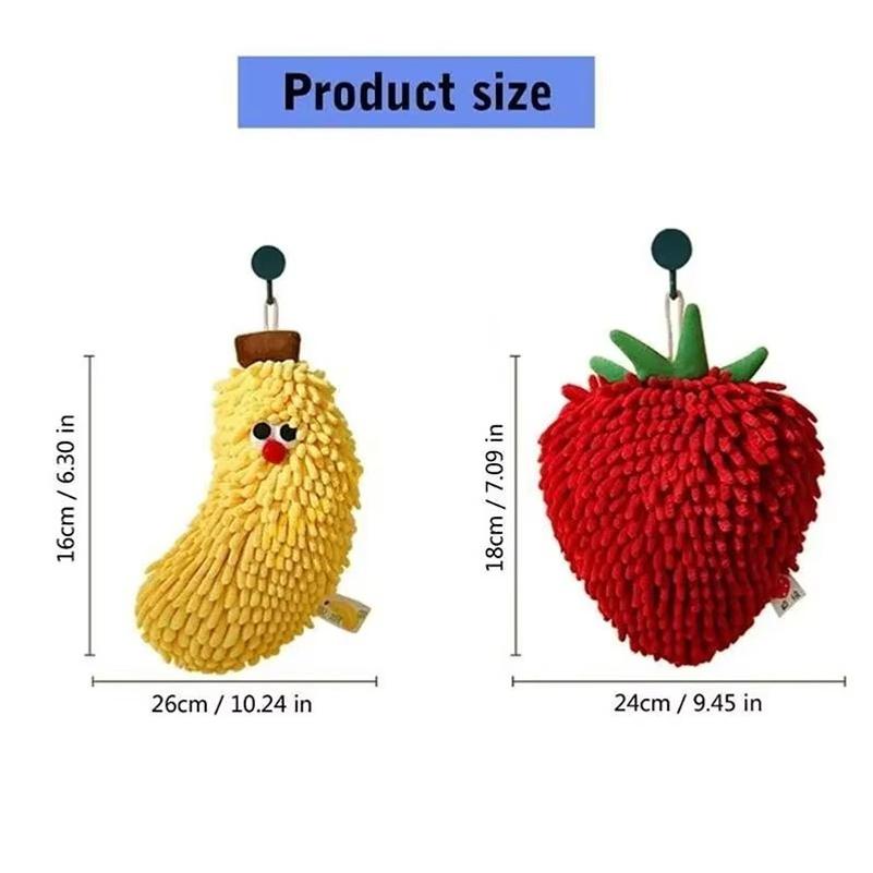 1PC Hand Towel For Kitchen And Bathroom Banana/Strawberry Shaped Hanging Washcloth Chenilles Cloths Soft Absorbent Towel