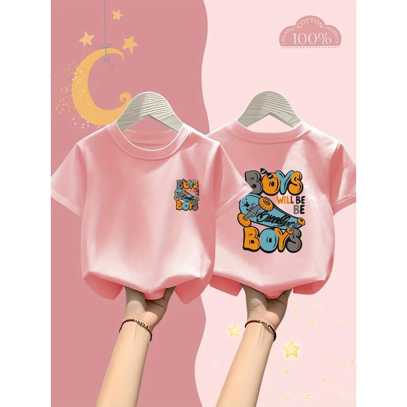 Europäische Größen Kurzarm-T-Shirt, Sommerkleidung für Jungen und Mädchen, Bequeme Oberteile, Skateboard-Muster Boys Will Be Boys, Modisch, Vielseitig