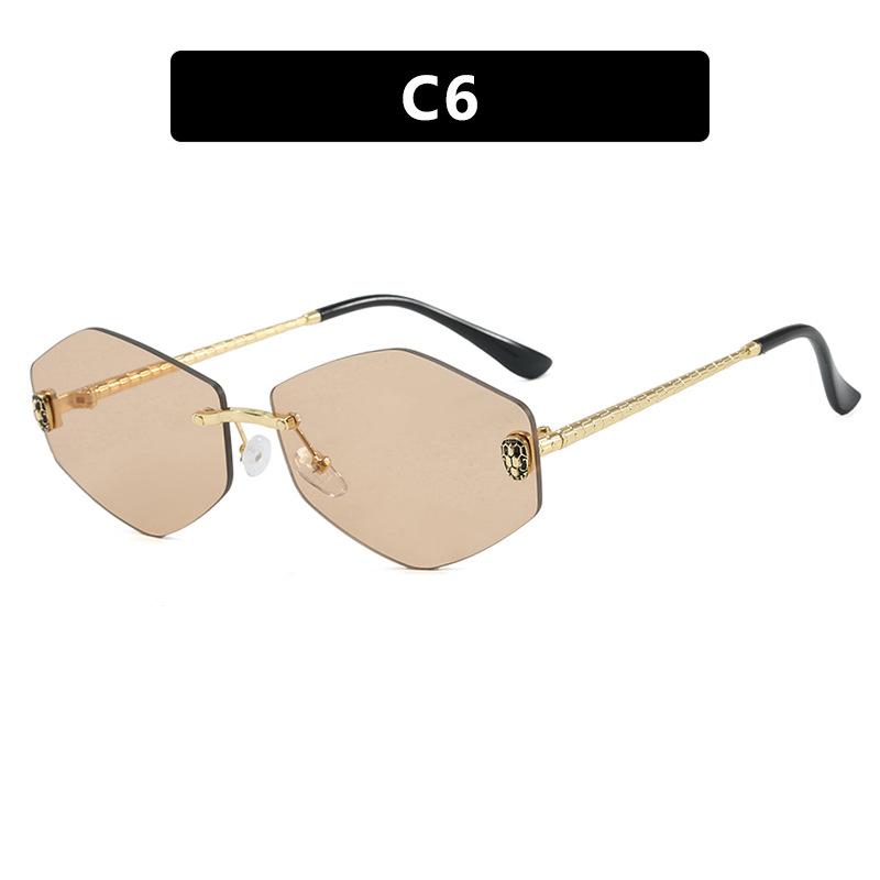 Women's sunglasses, men's and women's fashion snakehead rhombus sunglasses, frameless trimmed metal sunglasses