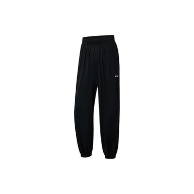 Li Ning Fitness Series UPF 50+ Solid Color Logo Print Cuffed Sun Protection Loose Sports Pants Women Pants Black AKLT298-1