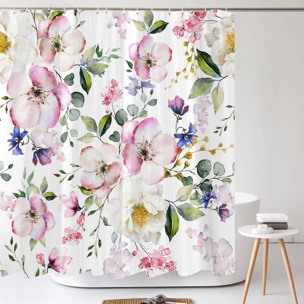 3D Colorful Flowers Leaves Birds Printing Bathroom Waterproof Shower Curtain with Hooks Home Decoration Polyester Bath Curtains