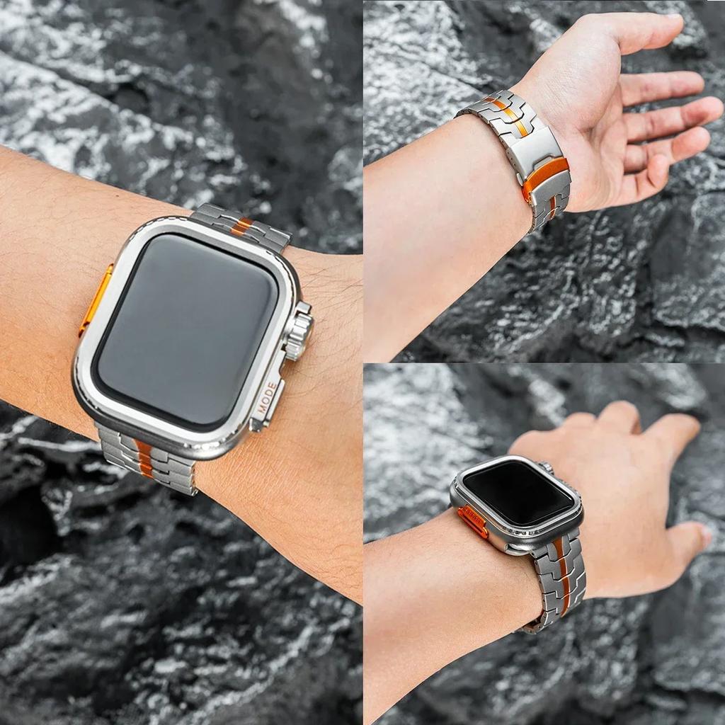 Titanband + Upgrade Ultra-Gehäuse für Apple Watch Armband 45mm 44mm Vollständig abgedecktes Metallgehäuse Armband Iwatch Serie 9 8 7 6 SE 5 4