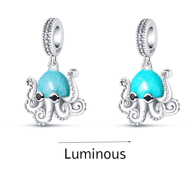 100% Real Copper Ocean Blue Sea Octopus Turtle Mermaid Charms Bead Fit Original Bracelet Plata Charms