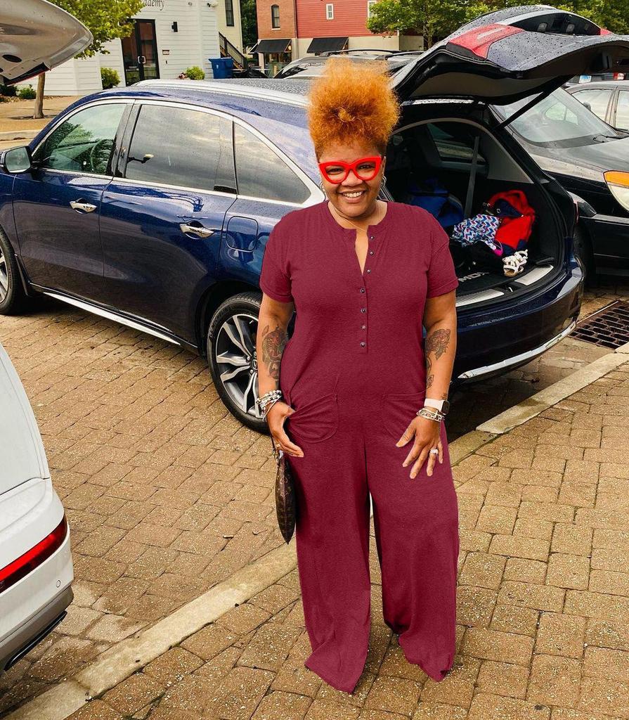 Plus Size Women's Fashion Casual Button Jumpsuit - European and American Style