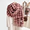 Women's Winter Plaid Imitation Cashmere Tassel Scarf, Thickened Korean Style Neck Warmer