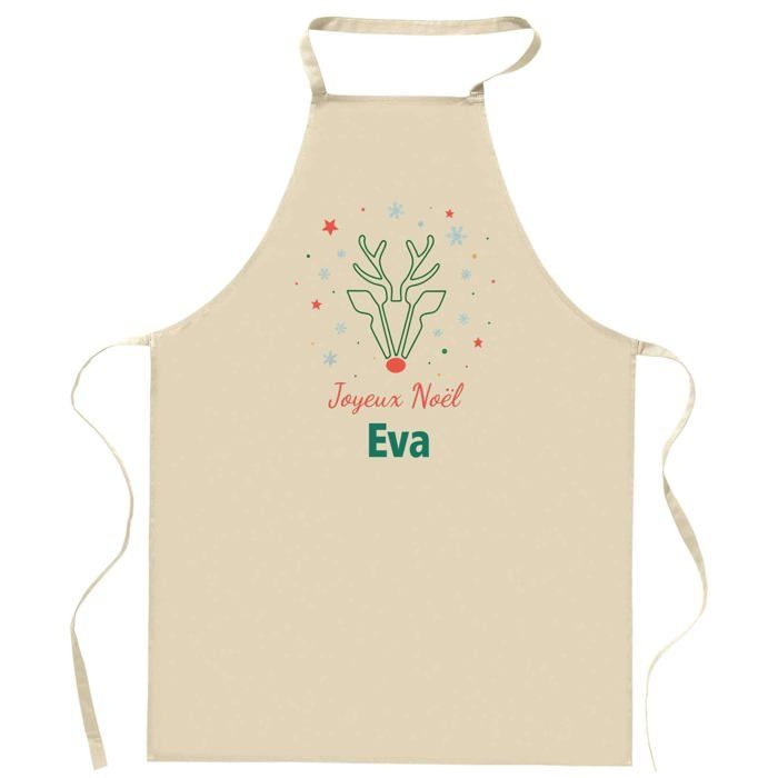 Tablier de cuisine - Joyeux Noël Eva Cerf - Coton résistant - Impression France DTG - Idée cadeau Secret Santa