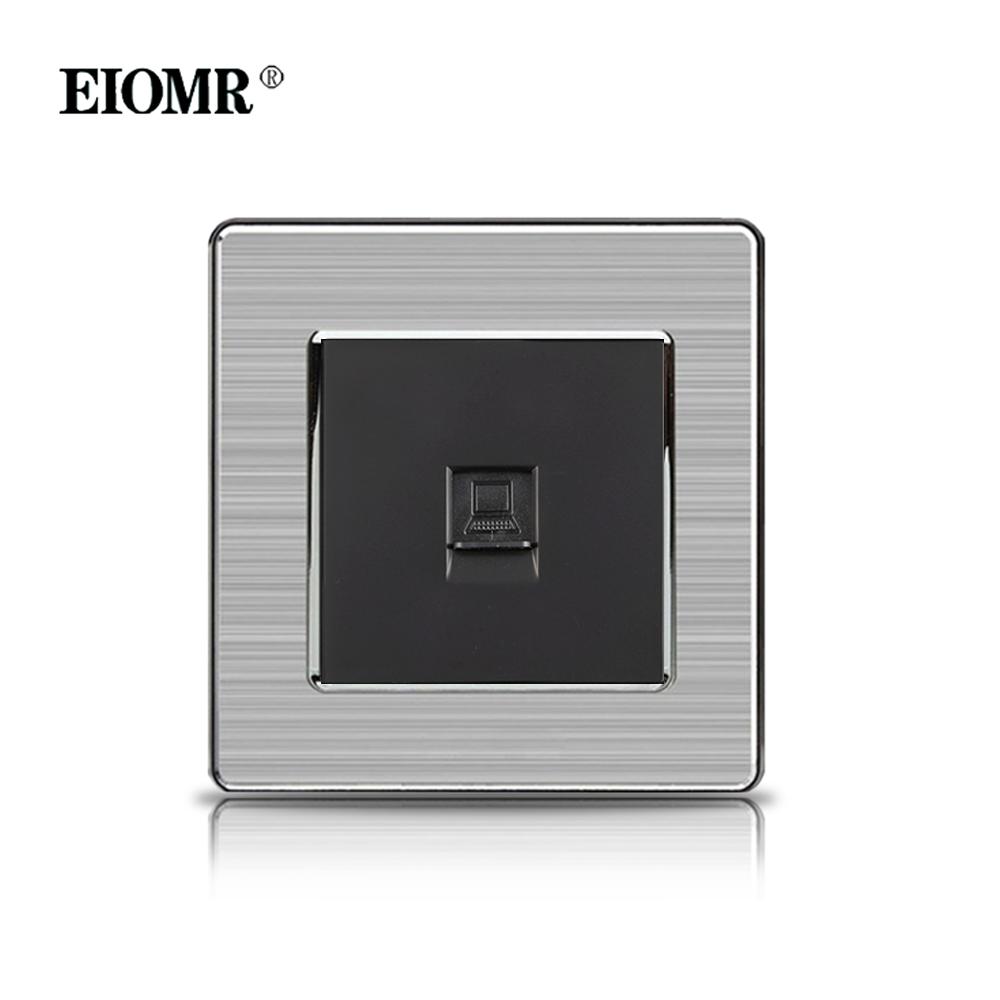 EIOMR 16A Black EU Standard Wall Sockets and Switches Stainless Steel Panel with Children Protective Door with USB Power Outlet