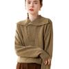 Women's Solid Color Cashmere Lapel Knit Sweater - Long Sleeve, Loose Fit, Warm Pullover for Autumn & Winter