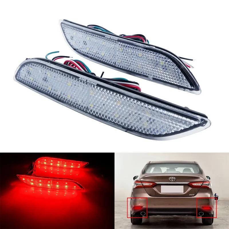 ANGRONG 2X For 2018-2020 Toyota Camry Clear Lens LED Rear Bumper Reflector Tail Brake Stop Reverse Light