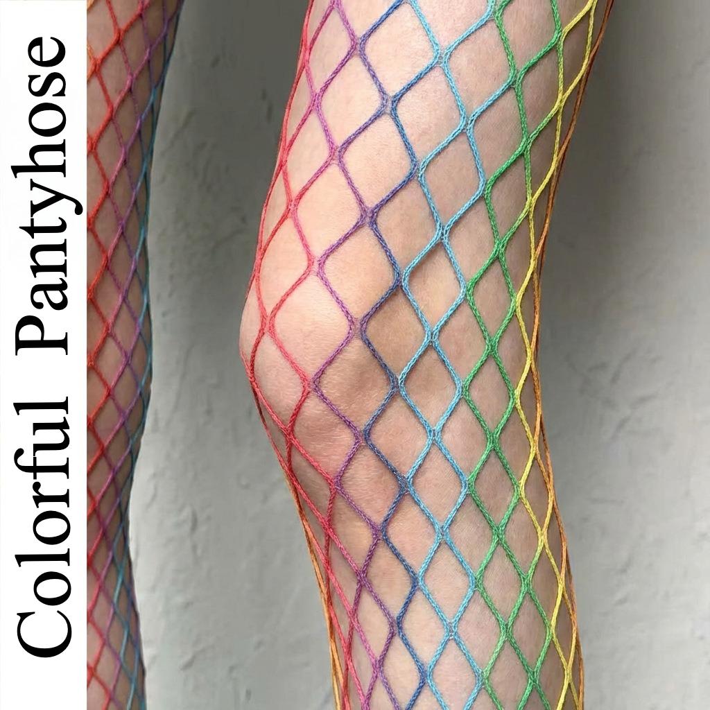Süßigkeiten-Farbverlauf Bodystockings Übergröße Bunte Strumpfhosen Sexy Damen High Waist Strumpfhosen Europa Dame Erotische Netzsocken Mode One Size beige