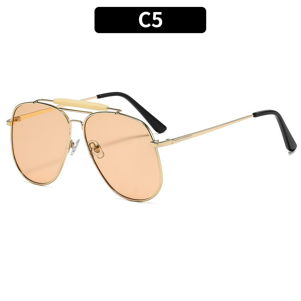 Women's sunglasses, men's and women's fashion large-frame double-beam metal sunglasses