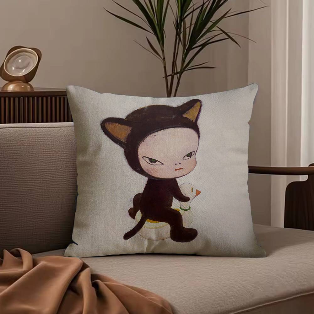 Yoshitomo N-Nara Movie Pillow Case Anti-dustmite Pillowcase Invisible zipper silky short plush Sofa cushion cover 30cmx30cm