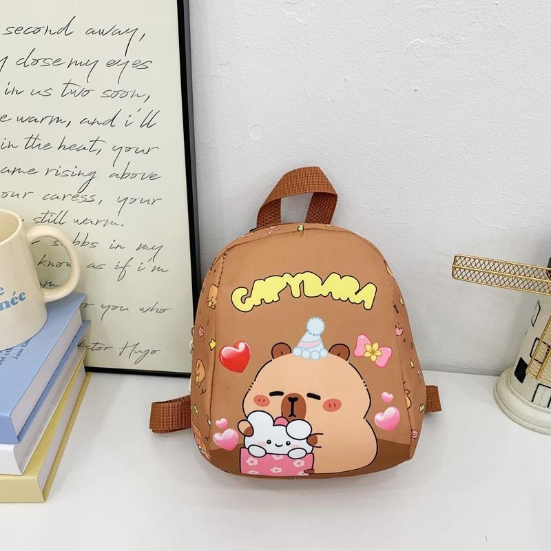 Pattern Capybara Kids Backpack With Cartoon Print Schoolbag Breathable Gift