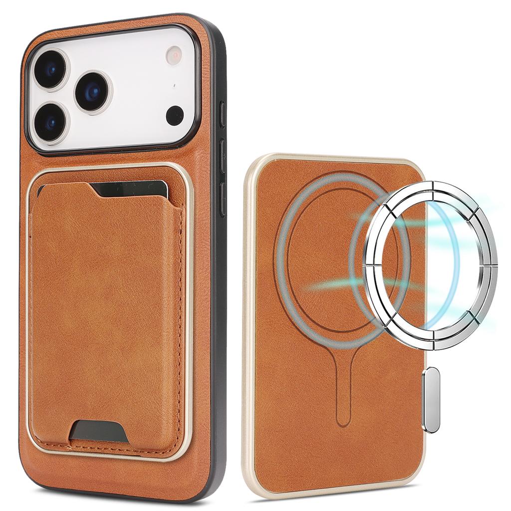 For iPhone 17 Pro Case Compatible with MagSafe Ultra Thin Card Holder PU Leather Coated TPU Cover