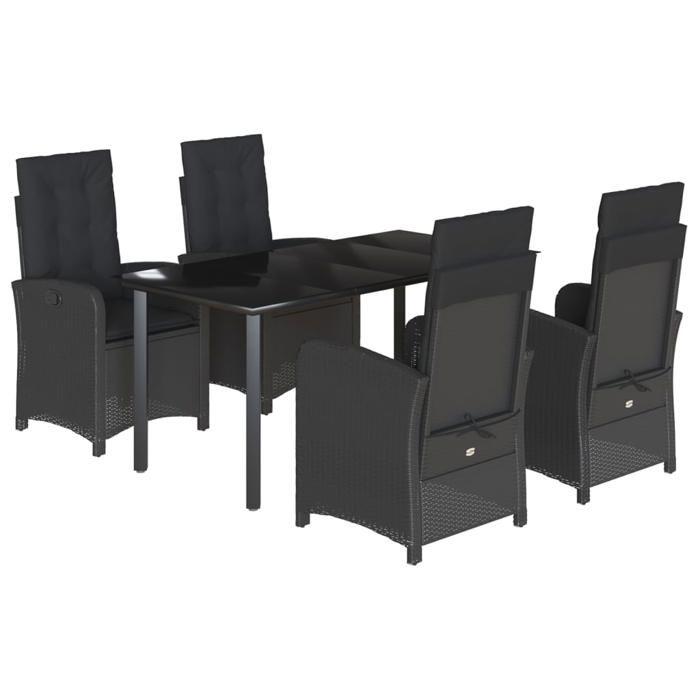 VidaXL Ensemble à Manger de Jardin avec Coussins 5 pcs, Table et Chaises avec Dossier Réglable, Meubles d'Extérieur Patio 3212324