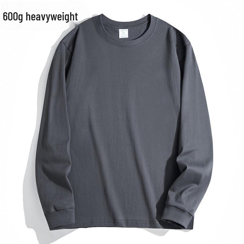 

600G Heavyweight Men s Loose Fit Pure Cotton Long Sleeve T-Shirt - Small Neckline, High Gram Weight, Autumn/Winter. XXL [recommended 80-90 kg]