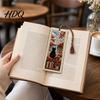 Tassel Bookmark Seasonal Cat Cross-Stitch Bookmark Four Seasons Black with Decor Braided Rope Handcrafted Book Page Marker for Lovers Window Scene