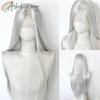 Silberfarbene Spitze Front Perücke 13x4 Lang Gerade Weiße Spitze Front Perücke Hochtemperaturfasern Synthetische Spitze Front Frontal Cosplay Perücken