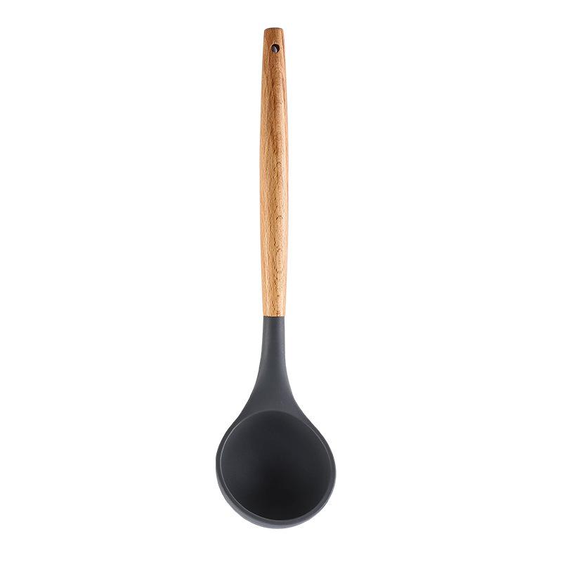 1Pcs Silicone Wood Handle Gray Spatula, Soup Spoon, Spatula, Spaghetti Noodle, Kitchen Cooking Tools, Kitchen Utensils Tableware