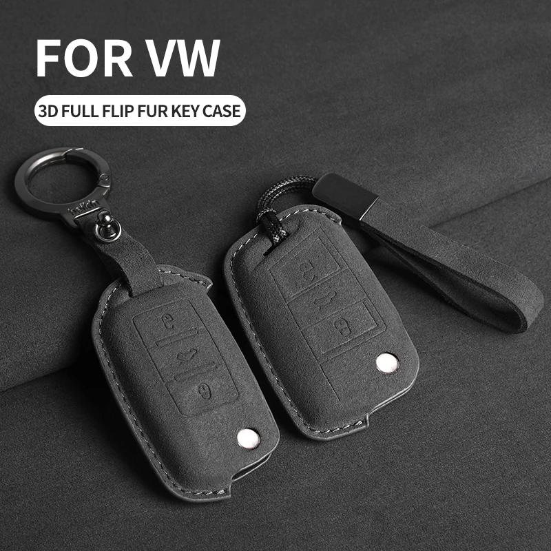 Suede Autoklep Sleutelhoes Cover voor VW Volkswagen Golf 7 MK7 Tiguan MK2 T-roc Skoda Octavia Kodiaq Karoq Seat Ateca Leon Passat