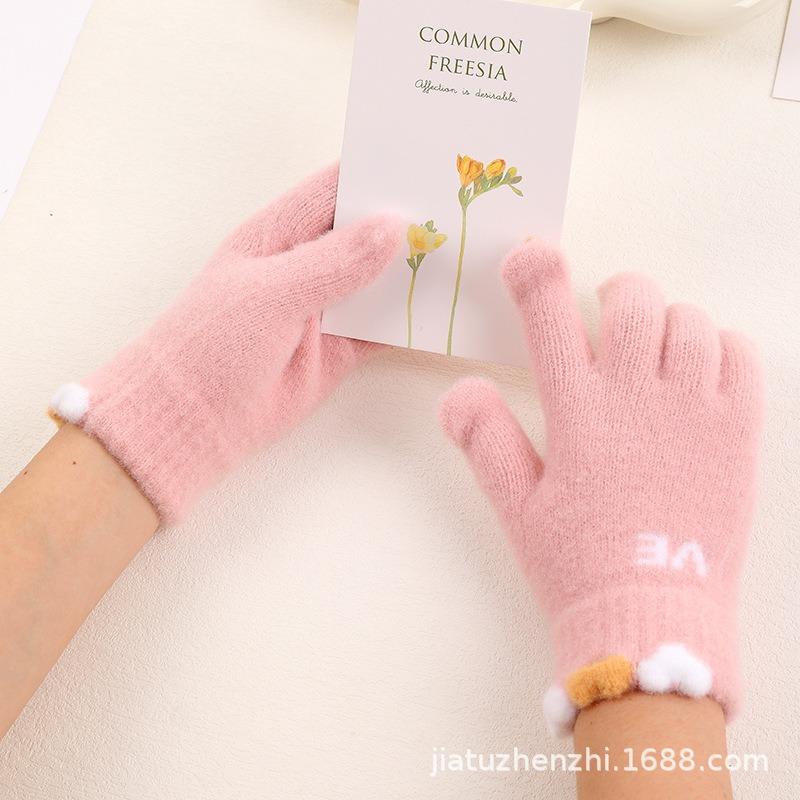 Winter warm cute women winter plush gloves cold-proof plush thickened cycling knitted gloves