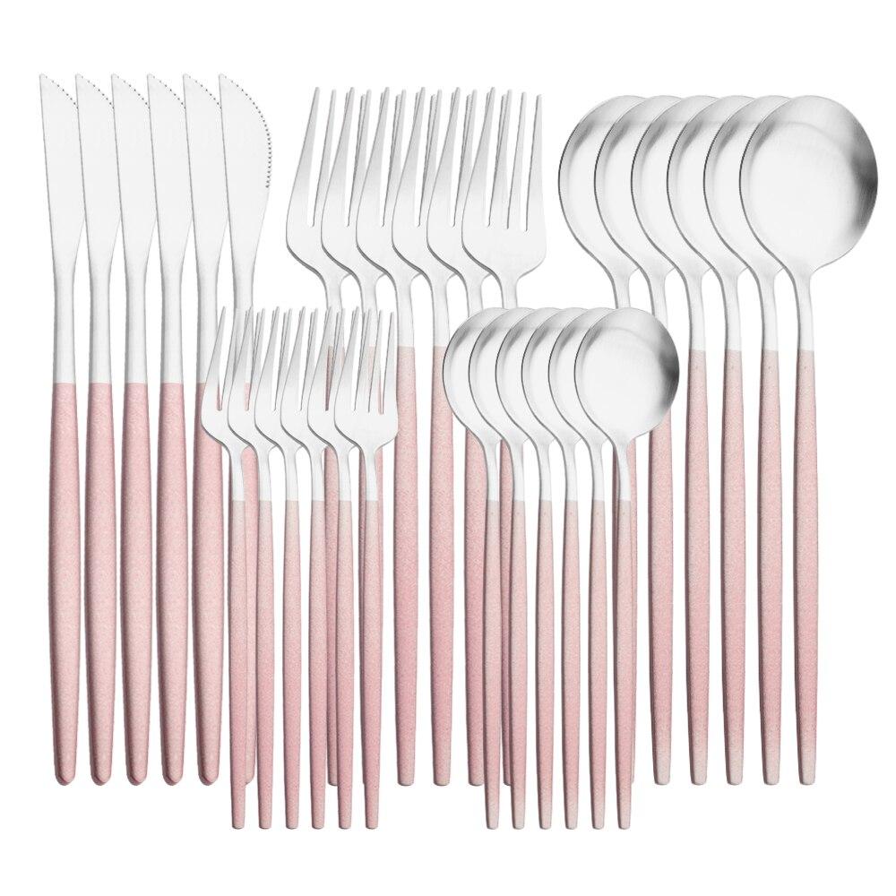 30PCS Geschirr Matte Grün Gold Bunte Edelstahl Besteck Messer Dessert Gabel Löffel Party Home Küche Geschirr Besteck Set