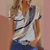 Summer Spring Mixed Color Wave Short Sleeve Zip T-shirt, Casual Fashion Top for Women, European American Style Crossbody Apparel