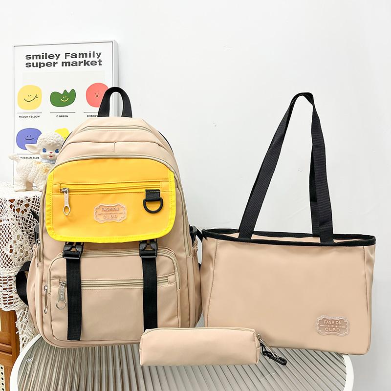Three-Piece Backpack Set Color Contrast Large Capacity Student Schoolbag Women Backpack with Pen Bag