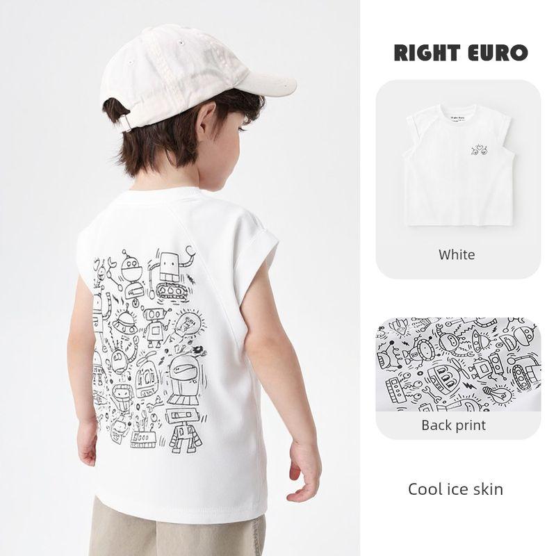 Boys  Cool and Refreshing Vest, 2025 Summer New Children s Clothing, Sleeveless T-Shirt, Summer Casual Vest White 140cm