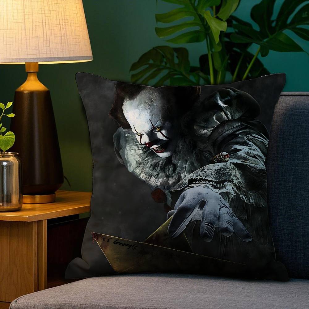 

Mpvie Pillow Case Plush Fabric Soft Double Sided Print I-It P-Pennywise Clown Sofa Cushion Cover Throw Pillow Covers 12x12Inch
